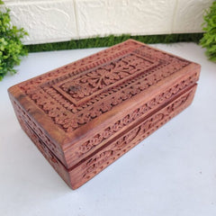Brown Wooden Carved Jewellery Box Big - 8*5 Inches