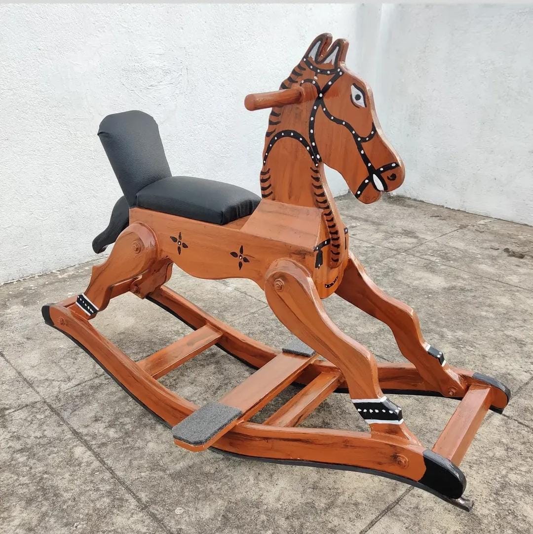 Colourful Kids Artistic Rocking Horse - Brown (Dispatch Time minimum 30 days)-Read Description