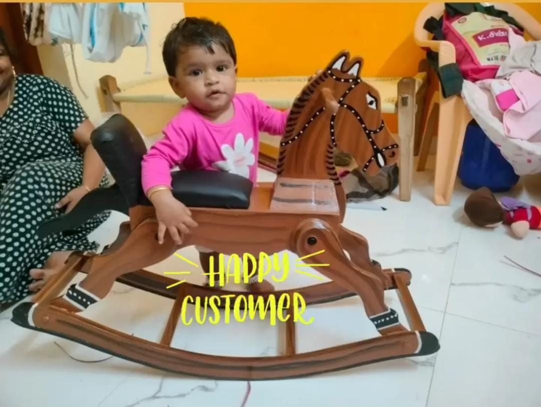Colourful Kids Artistic Rocking Horse - Brown (Dispatch Time minimum 30 days)-Read Description