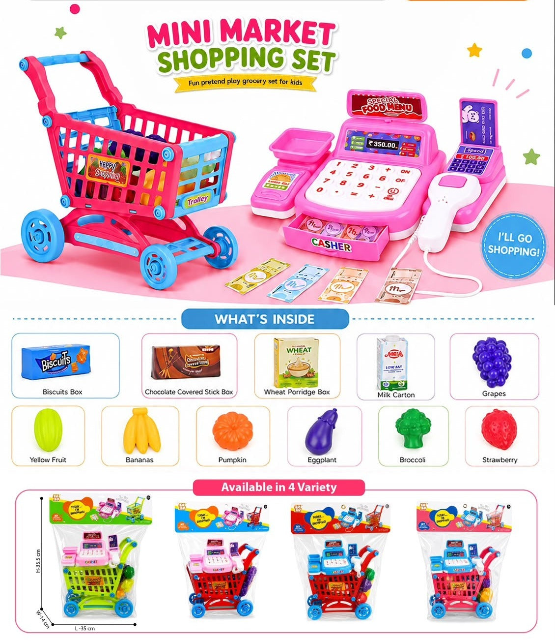 My Groceries Purchase Mini Realistic Shopping Cart Toy for Kids