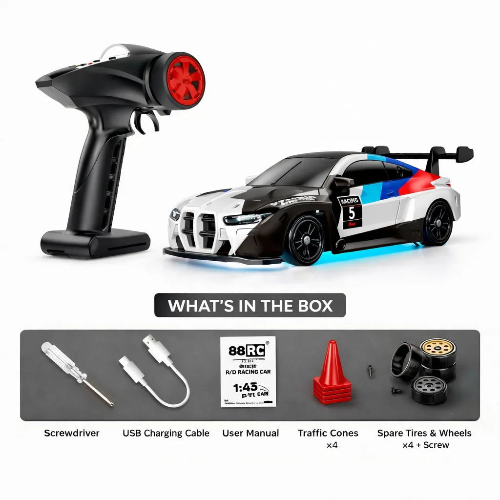 BMW White - 1:24 Scale RC Drift Car,4WD 2.4GHz High Speed Racing Hobby Sport Toy Car Vehicle with LED Lights,Racing and Drift Wheels for Adult Boys Girls Kids Gift (8607-White)