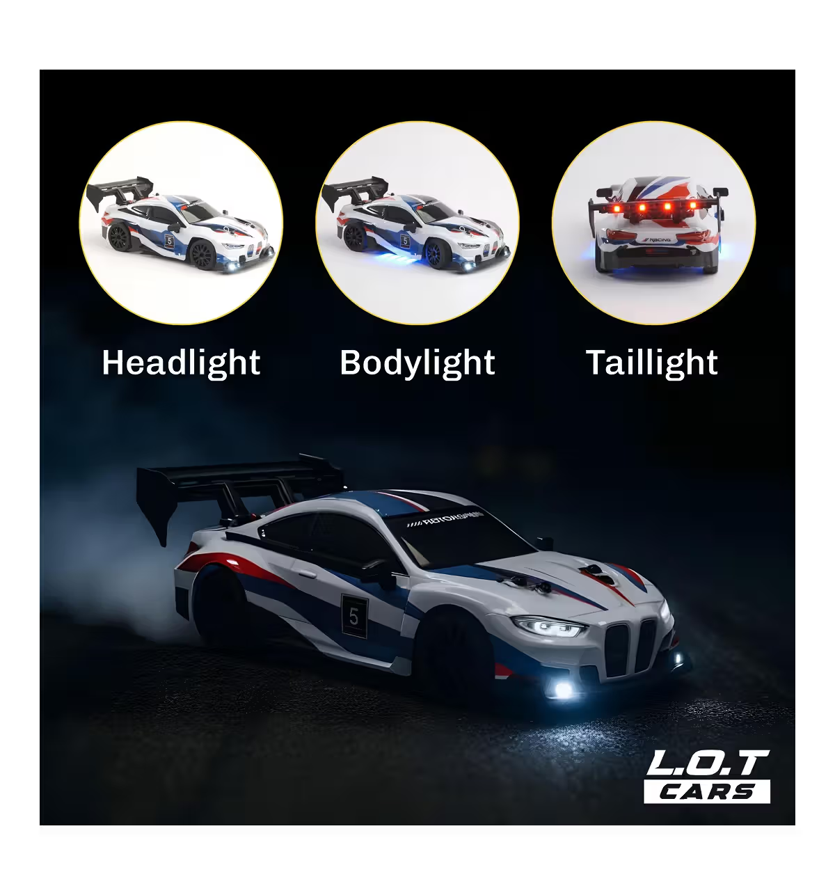 BMW White - 1:24 Scale RC Drift Car,4WD 2.4GHz High Speed Racing Hobby Sport Toy Car Vehicle with LED Lights,Racing and Drift Wheels for Adult Boys Girls Kids Gift (8607-White)