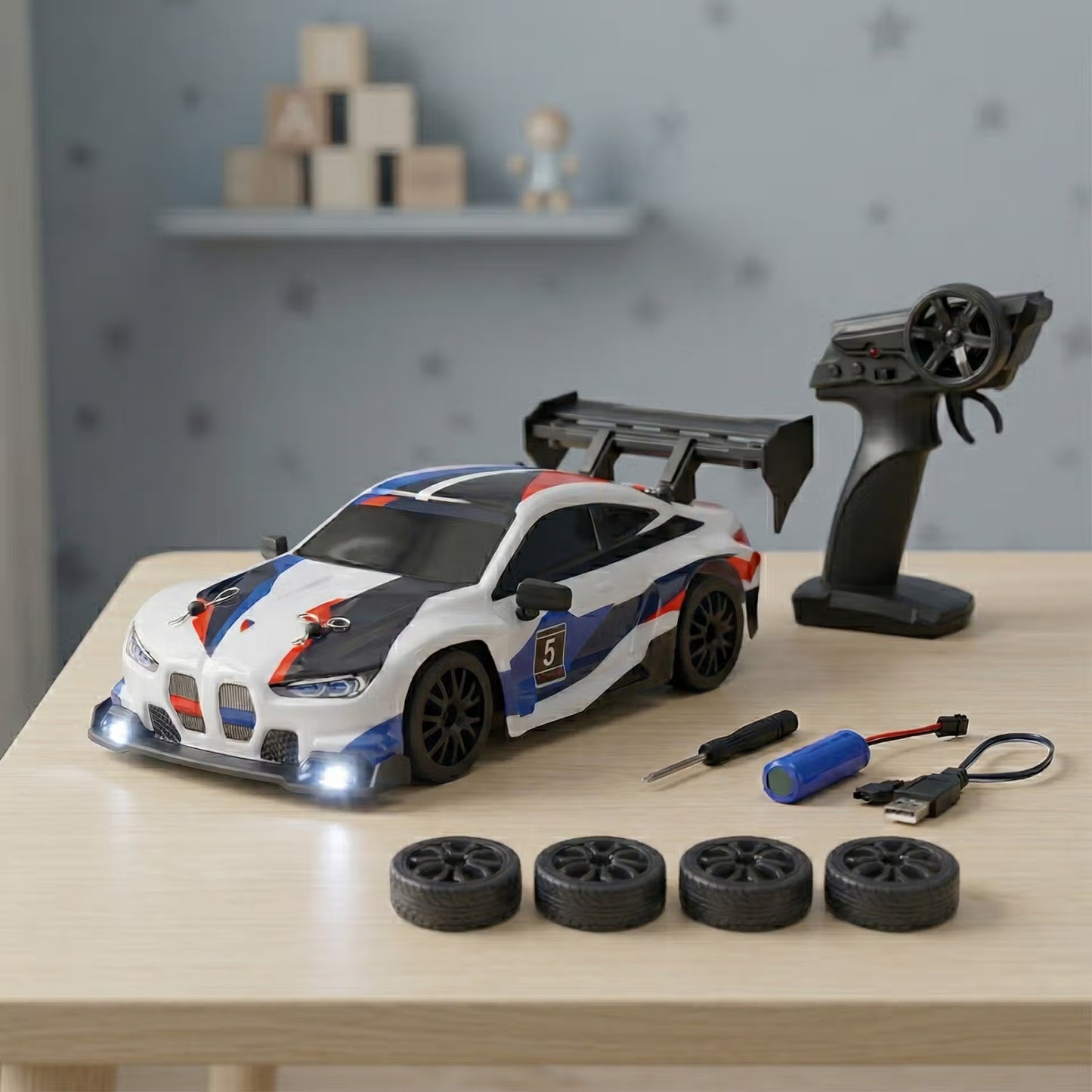 BMW White - 1:24 Scale RC Drift Car,4WD 2.4GHz High Speed Racing Hobby Sport Toy Car Vehicle with LED Lights,Racing and Drift Wheels for Adult Boys Girls Kids Gift (8607-White)