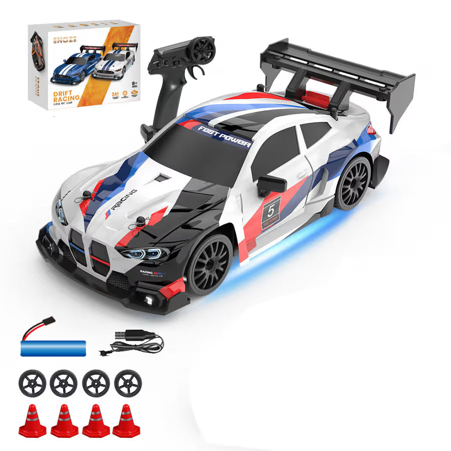 BMW White - 1:24 Scale RC Drift Car,4WD 2.4GHz High Speed Racing Hobby Sport Toy Car Vehicle with LED Lights,Racing and Drift Wheels for Adult Boys Girls Kids Gift (8607-White)