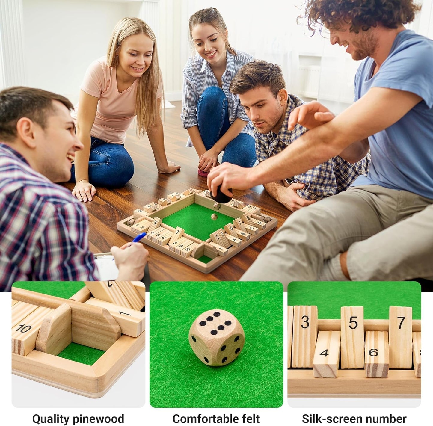 White Wooden Shut The Box Dice Game | 4 Player Board Game | Educational Math Learning Toy | Table Top Game for The Party Family | Traditional Number Game