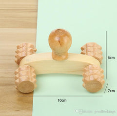 White Wooden Spiked 4 Wheeler Massager