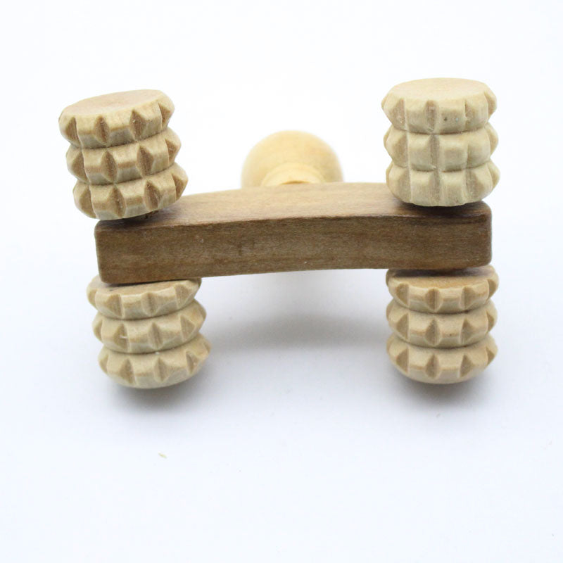 White Wooden Spiked 4 Wheeler Massager