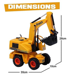 Wired Remote Control JCB Excavator Toy Truck, Construction Shovel Loader with 360° Rotation, Full-Function Steering & Working Bucket, Durable ABS, Rubber Tyres – Yellow