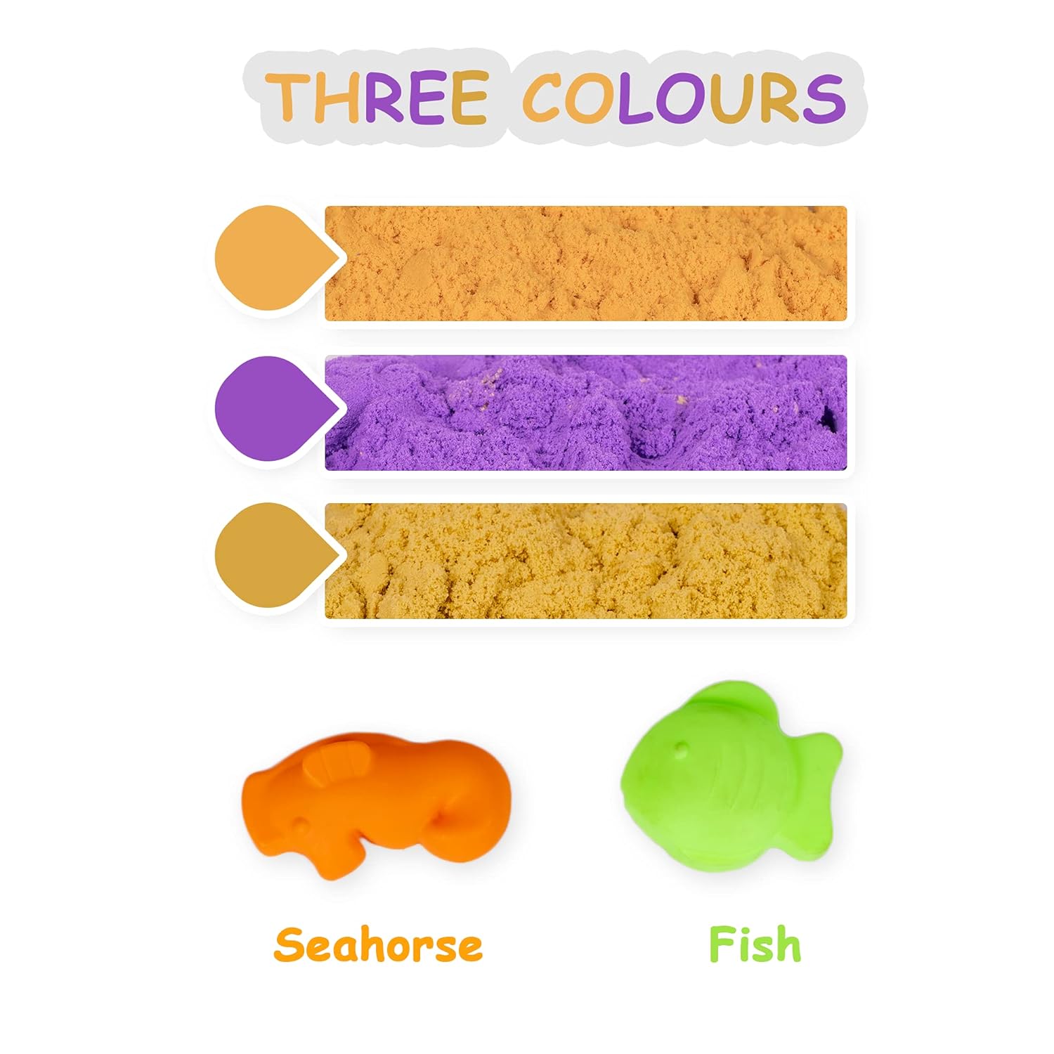 Wonder Sand 1000 Grams for Play, Smooth Sand for Kids - Three Colour sand with 2 Moulds