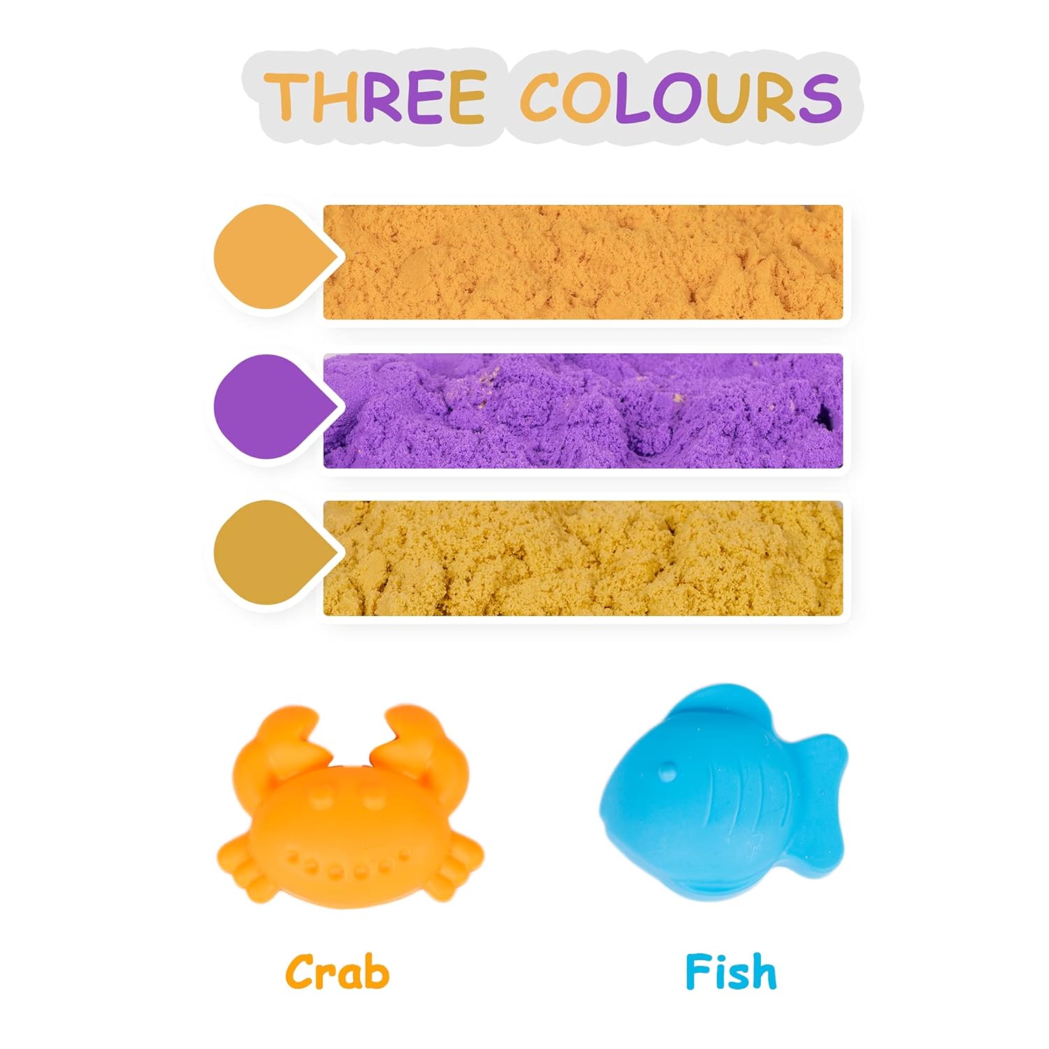 Wonder Sand 1000 Grams for Play, Smooth Sand for Kids - Three Colour sand with 2 Moulds