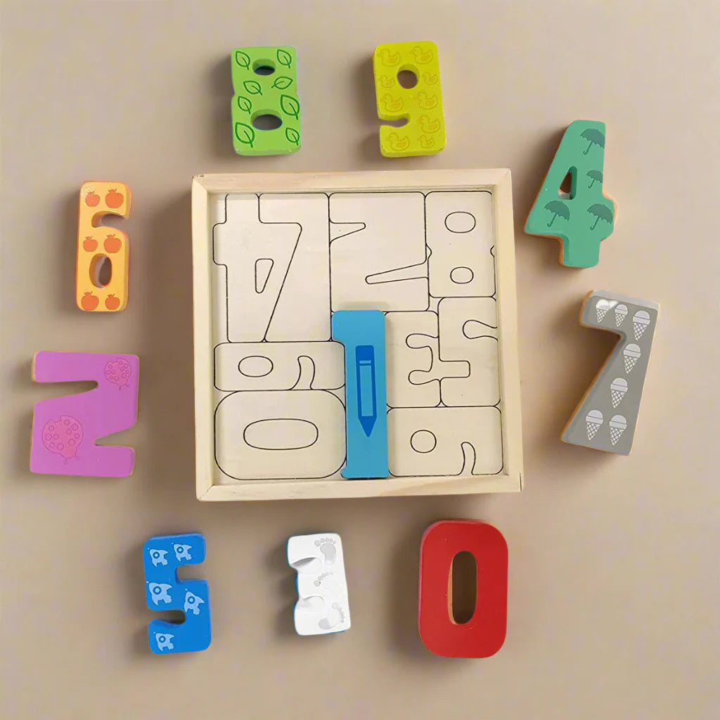 Wooden 3D Cognitive Puzzle Board - Number