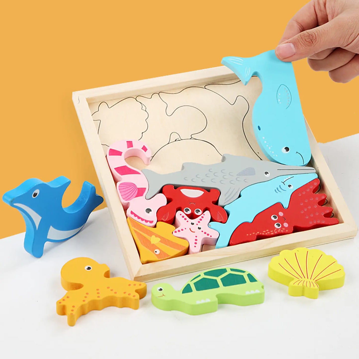 Wooden 3D Cognitive Puzzle Board - Sea Animal