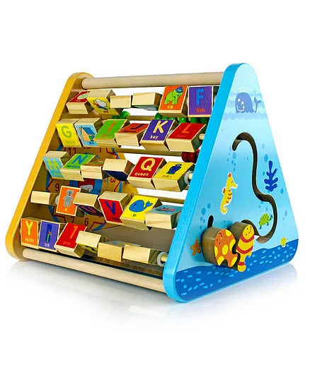 Wooden 5 Side Learning Shelf Abacus Alphabets Clock Counting Drawing for Kids - Multi Functional Learning Shelf
