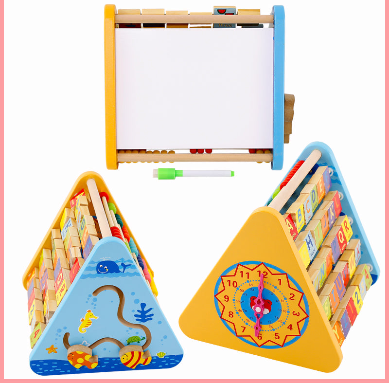 Wooden 5 Side Learning Shelf Abacus Alphabets Clock Counting Drawing for Kids - Multi Functional Learning Shelf