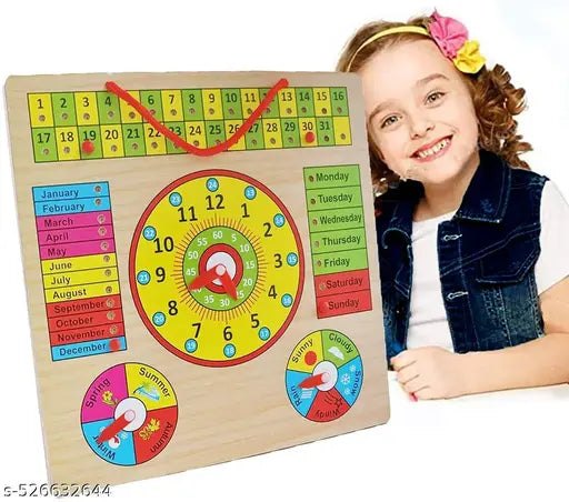 Wooden All in One Multifunctional Learning Board 12*12 Clock, Calendar, Days, Months, Weather, Seasons | Learning Board for Kids with Pins