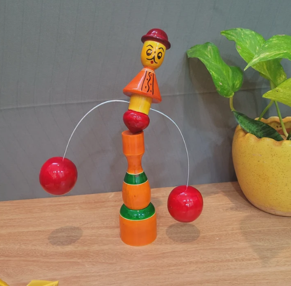 Wooden Balancing Joker Man Toy with Spinning Balls – Traditional Skill & Balance Toy for Kids