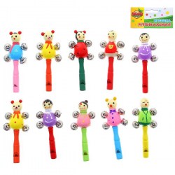 Wooden Cartoon 4 bell Rattle with Whistle - Any 1