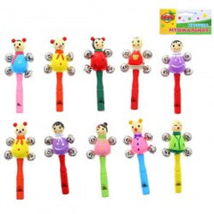 Wooden Cartoon 4 bell Rattle with Whistle - Any 1