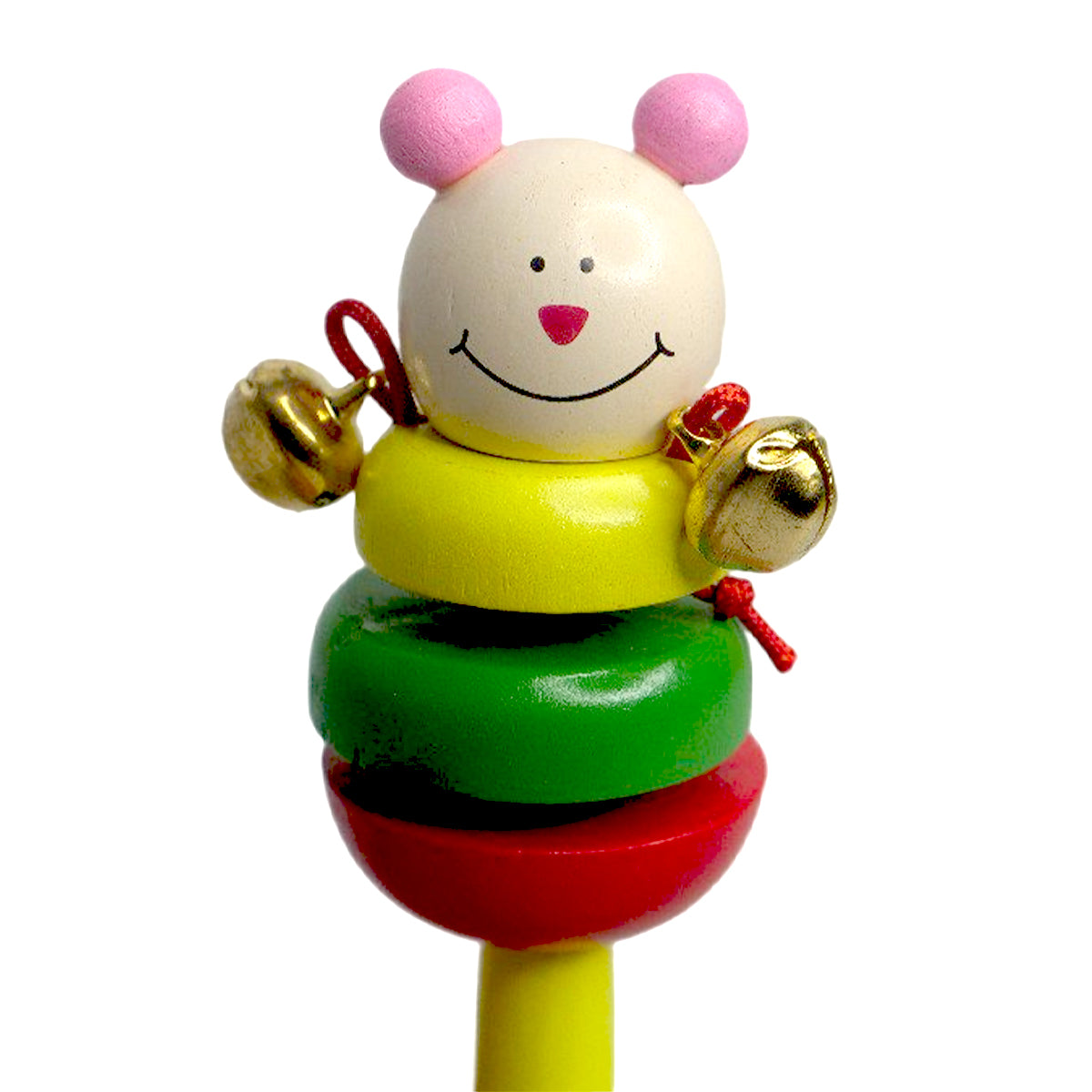 Wooden Cartoon Animal Rattle with 2 bells Multicolor- Any 1 Random