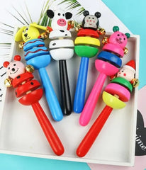 Wooden Cartoon Animal Rattle with 2 bells Multicolor- Any 1 Random