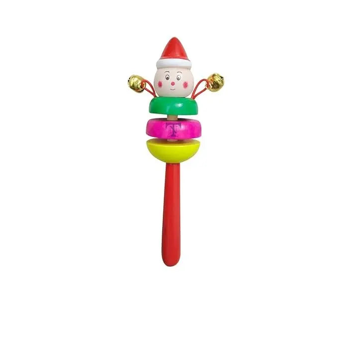 Wooden Cartoon Animal Rattle with 2 bells Multicolor- Any 1 Random