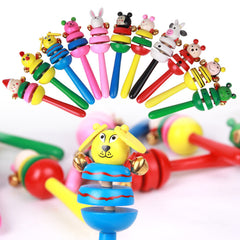 Wooden Cartoon Animal Rattle with 2 bells Multicolor- Any 1 Random