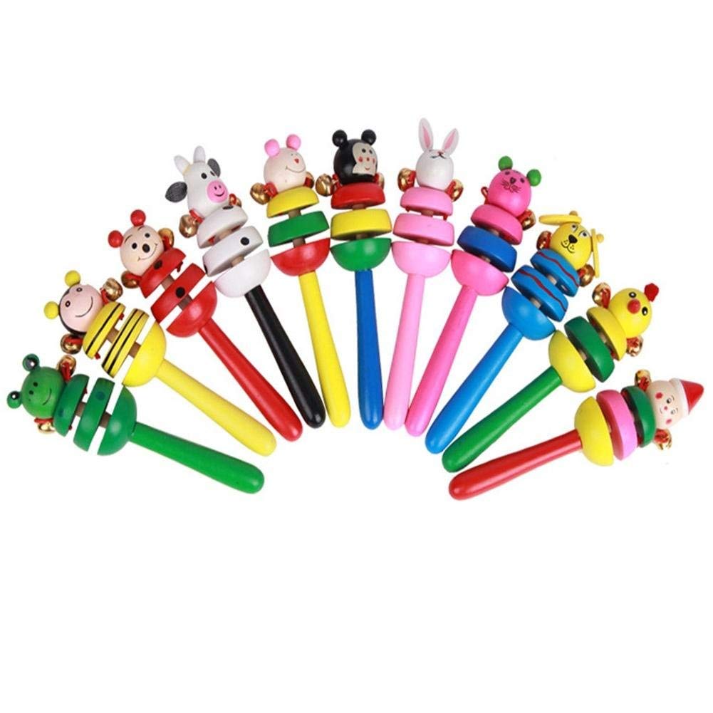 Wooden Cartoon Animal Rattle with 2 bells Multicolor- Any 1 Random