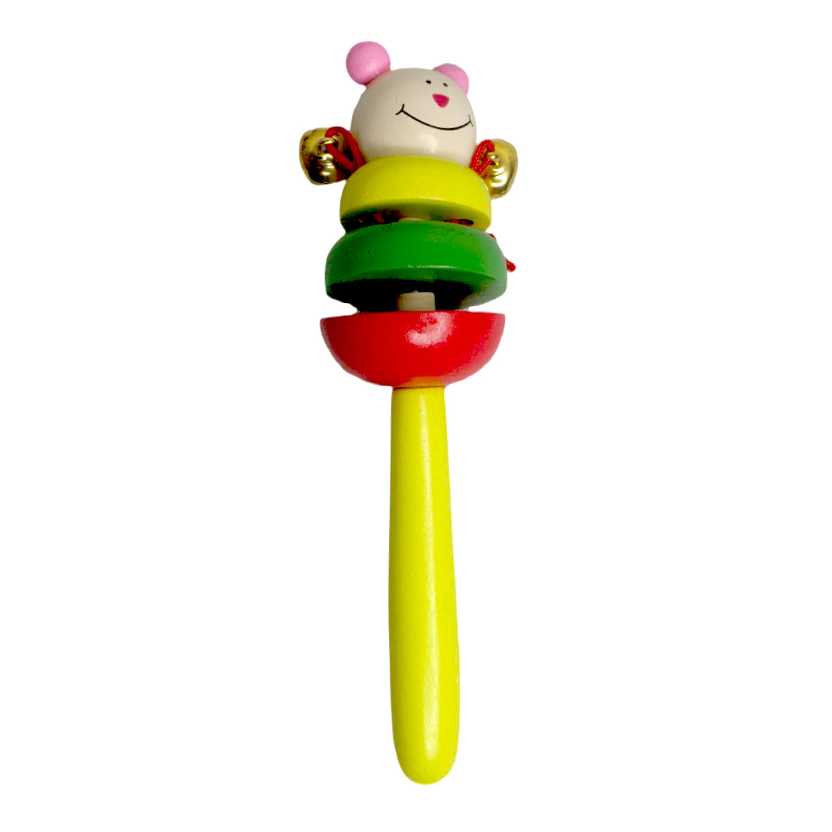 Wooden Cartoon Animal Rattle with 2 bells Multicolor- Any 1 Random