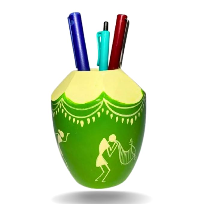Wooden Carved Coconut Shape Penstand- Any 1 Random Colour