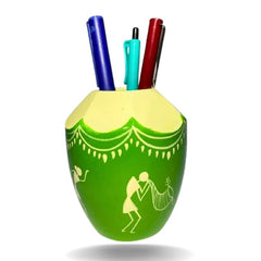 Wooden Carved Coconut Shape Penstand- Any 1 Random Colour