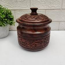 Wooden Carved Jar - 6" inch Big