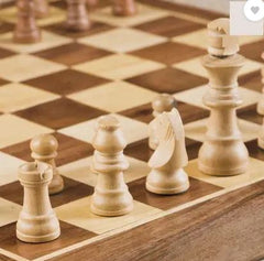 Wooden Chess with 32 wooden coins Small size 10 inch