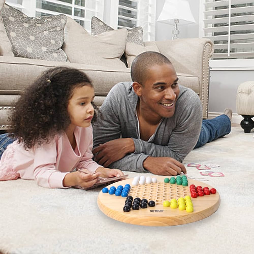 Wooden Chinese Checkers Hexagon Board With Wooden Marbles 3+ Age