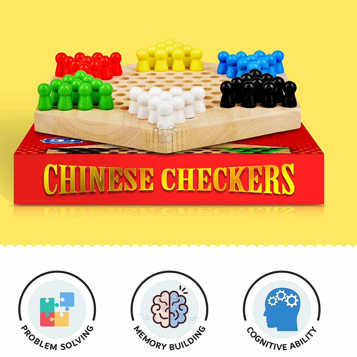 Wooden Chinese Checkers Hexagon Board With Wooden Marbles 3+ Age