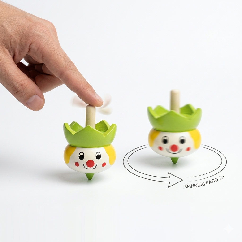 Wooden Clown Theme Spin Top Pambaram - 1 Piece