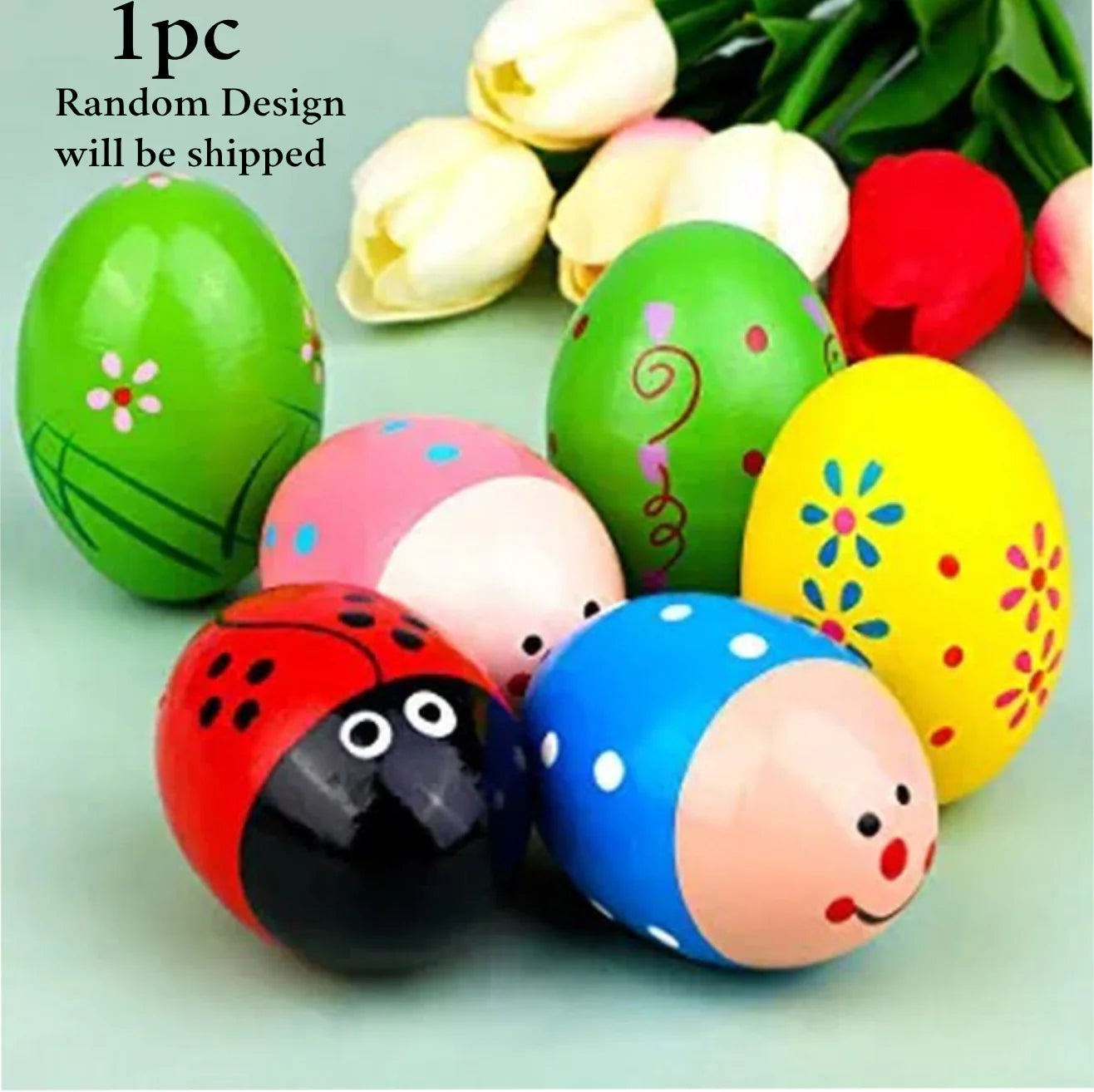 Wooden Colourful Egg Shaker Rattle For Babies - Any 1 Random