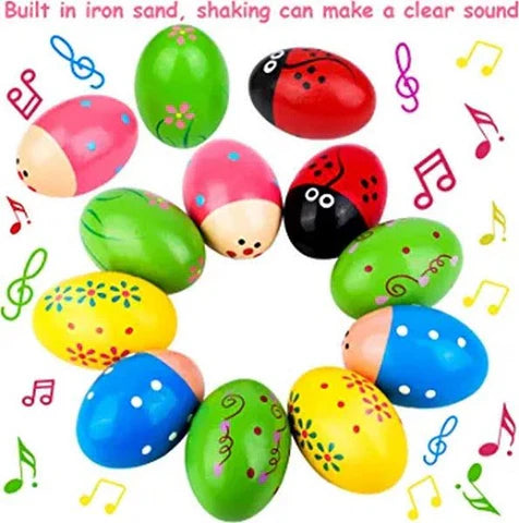 Wooden Colourful Egg Shaker Rattle For Babies - Any 1 Random