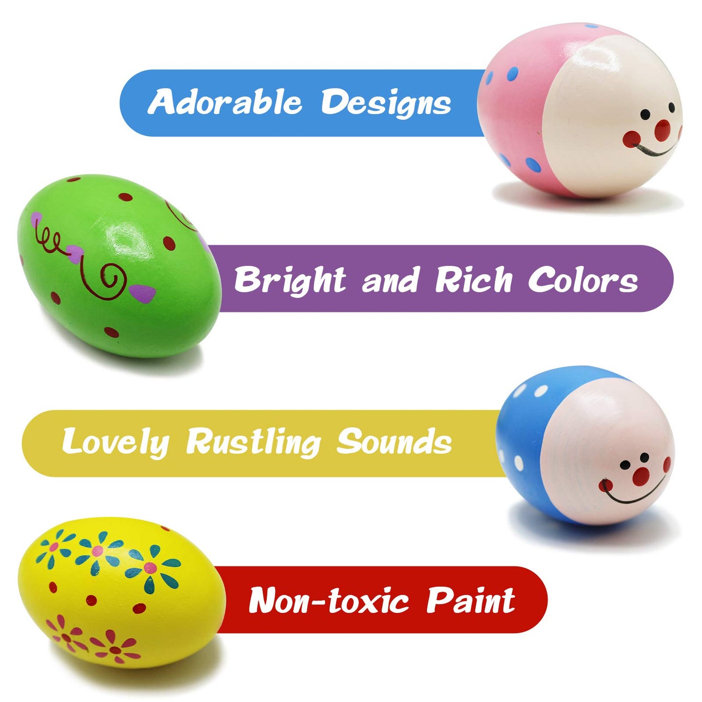 Wooden Colourful Egg Shaker Rattle For Babies - Any 1 Random