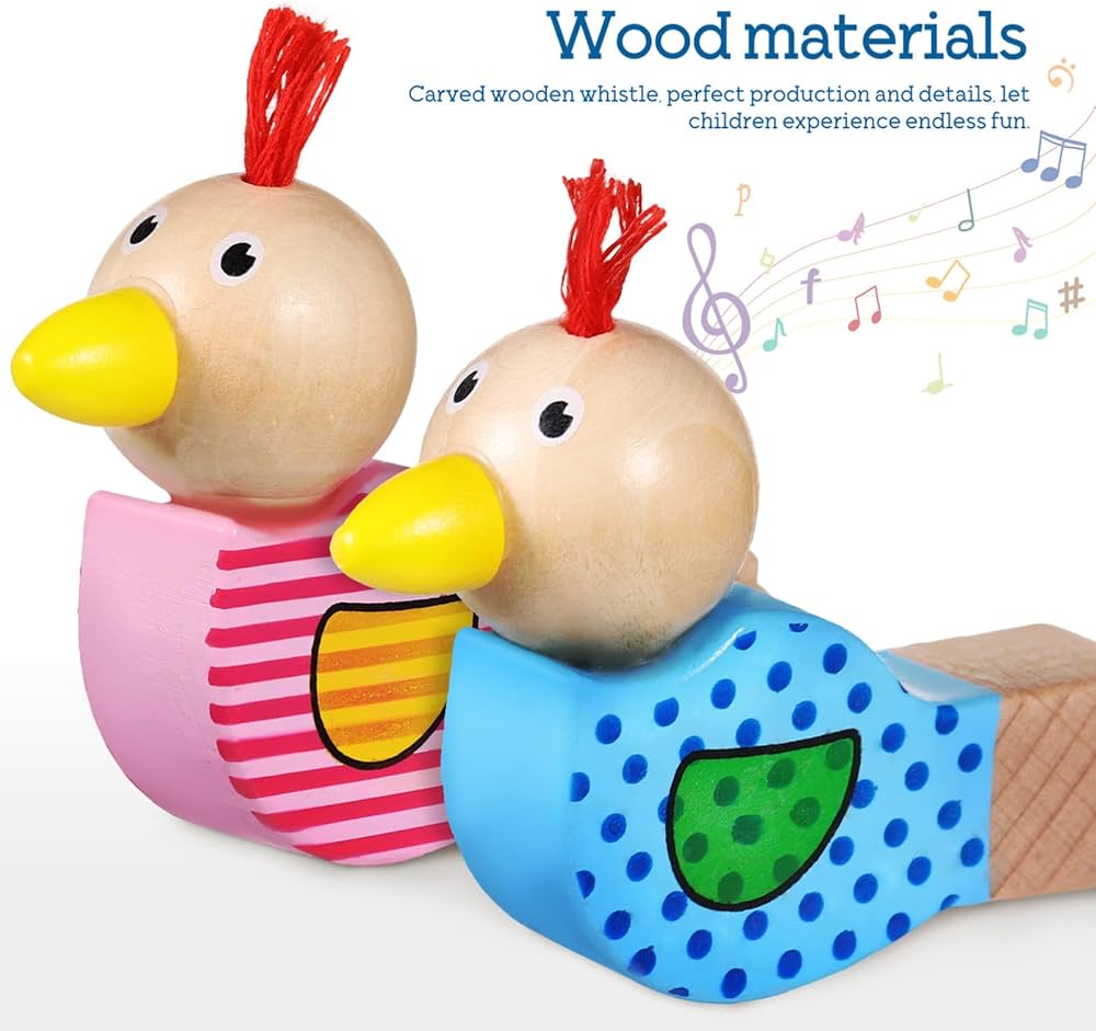 Wooden Cute Printed Bird Whistle - Any 1 Blue or Pink