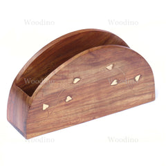 Wooden D Shape Brass Art Tissue Holder - Sheesham Wood