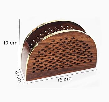 Wooden D Shape Brass Art Tissue Holder - Sheesham Wood