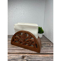 Wooden D Shape Brass Art Tissue Holder - Sheesham Wood