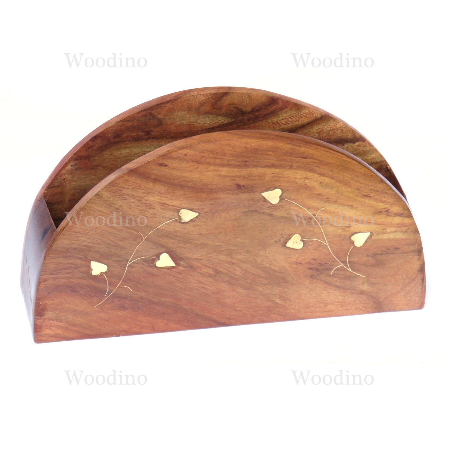 Wooden D Shape Brass Art Tissue Holder - Sheesham Wood