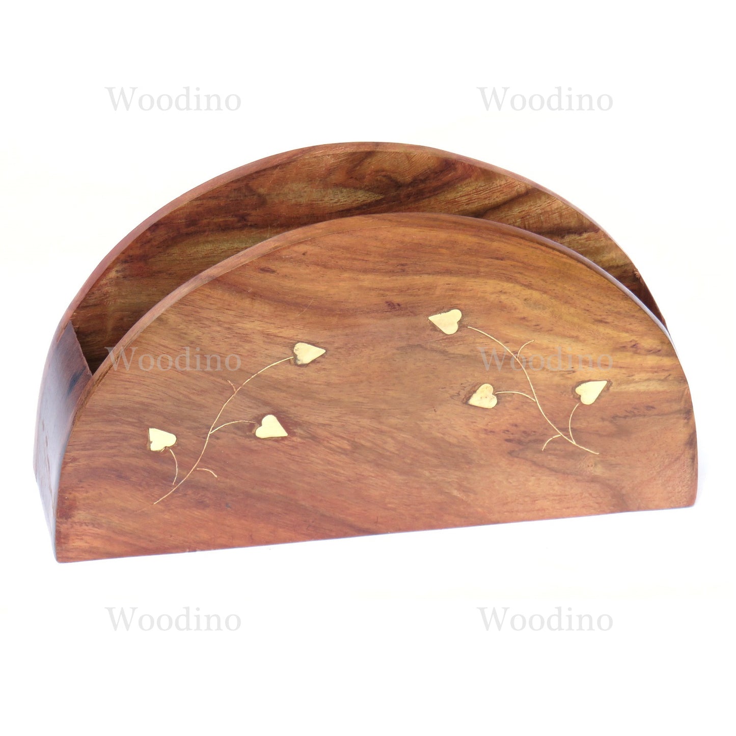 Wooden D Shape Brass Art Tissue Holder - Sheesham Wood