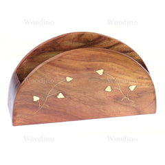 Wooden D Shape Brass Art Tissue Holder - Sheesham Wood