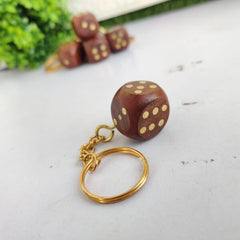 Wooden Dice Key Chain - Brass Decored
