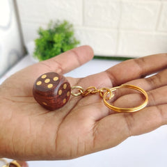Wooden Dice Key Chain - Brass Decored