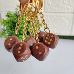Wooden Dice Key Chain - Brass Decored