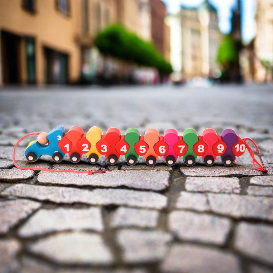 Wooden Digital Caterpillar Train Lacing Toy