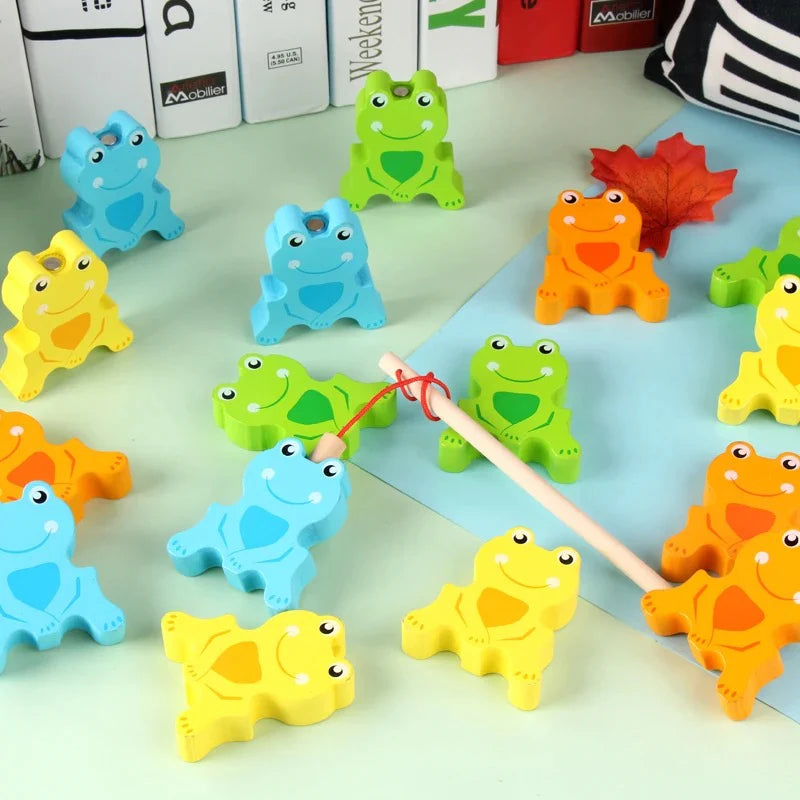 Wooden Frog Jenga Fishing Game
